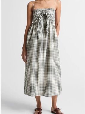 Vince Green and White Gingham Smocked Top